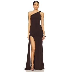 Lovers + Friends Sabrina Old Money Goddess Minimalist Espresso Gown NWT S